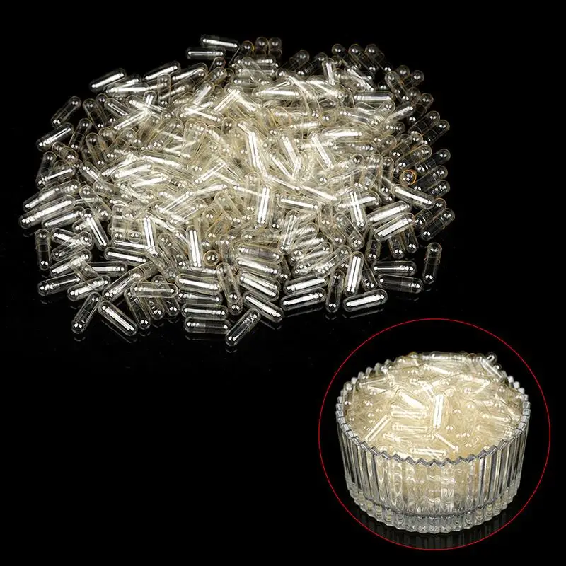 1000Pcs Empty Hard Gelatin Capsule Size 0# 1# Clear Kosher Gel Medicine Pill Vitamins Empty Pill Capsule