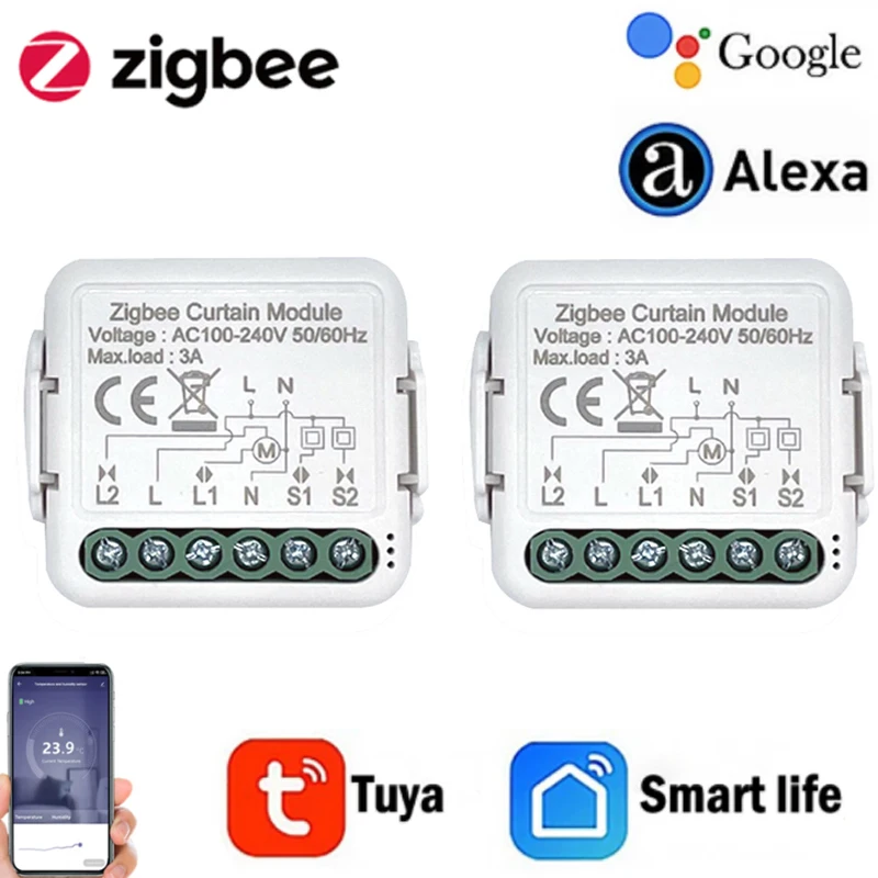 

Умный модуль для штор Zigbee, модуль для переключения затвора, с дистанционным управлением через приложение, работает с Alexa Google Home