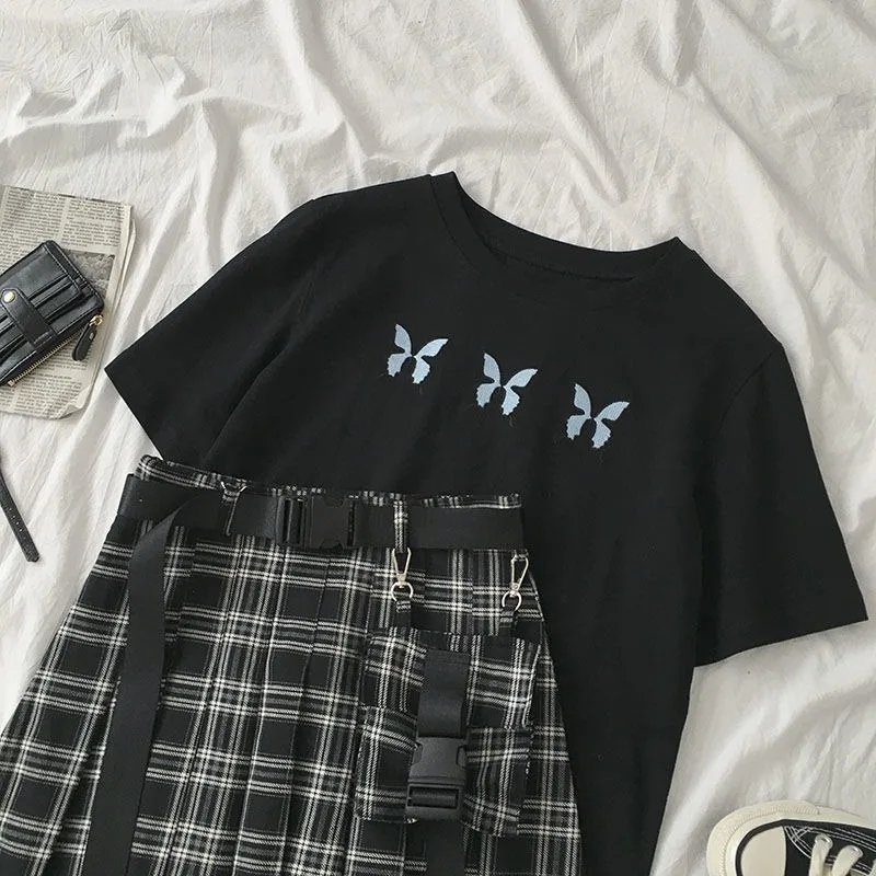 Женский Готический комплект из 2 предметов черная Повседневная футболка с