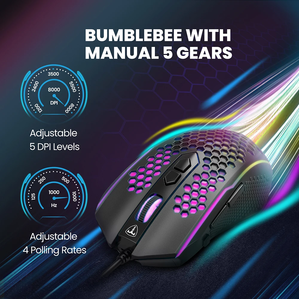 Игровая мышь PICTEK PC312 проводная с RGB-подсветкой 8000DPI регулируемая 8 программируемых