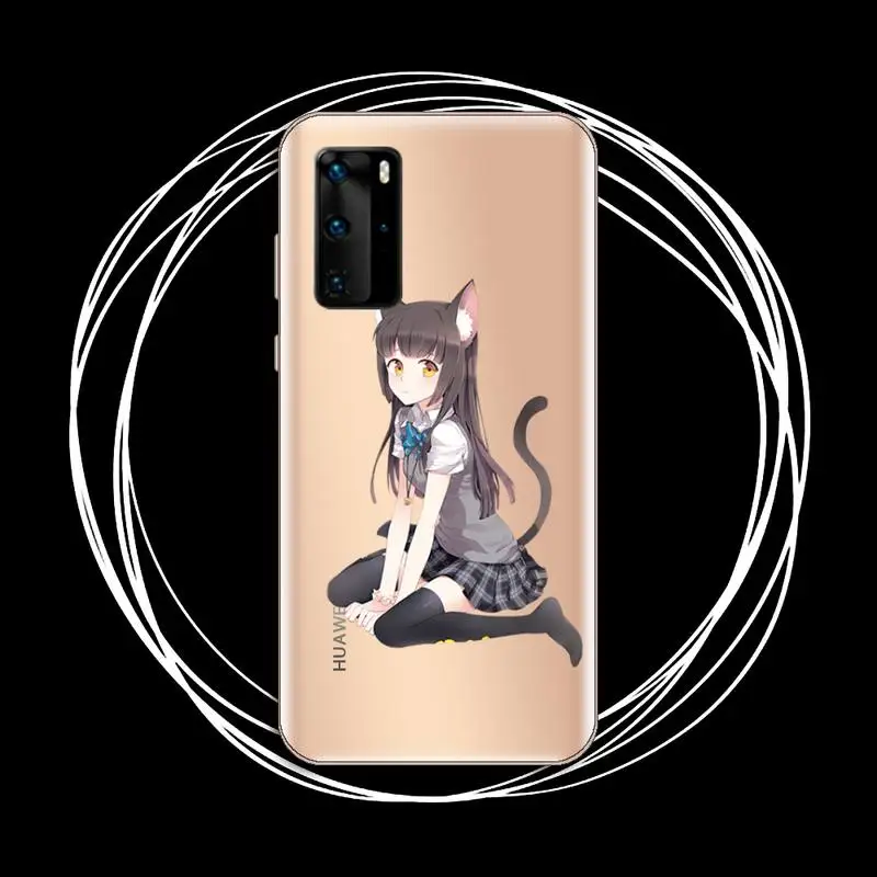 

Cute cat girl pink Phone Case Transparent for Huawei P20 P30 P40 honor 8 10i P smart 2019 Samsung A71 A21S S10 20 plus