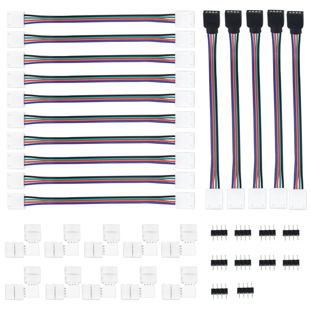 

10mm width RGB LED Strip Accessory Kit: Free Solder connector, extension cable, 4Pin male connector