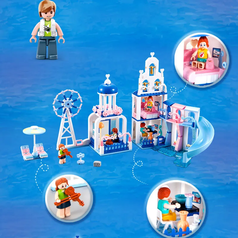 

SLUBAN Friends For Girls Summer Fun Water Park Figures Building Blocks Friend House Villa Model Bricks Euducation Toys For Girls