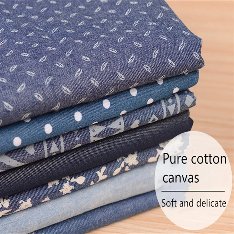 0.5*1.5 Meters Denim Cotton Fabric Sewing Trousers Skirt Clothing Washed Printed Thin Cloth Jeans Dress Diy Patchwork Stitching - купить по