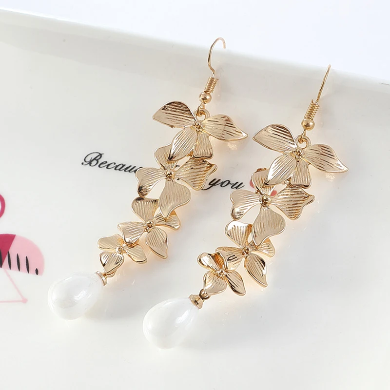 Для девочек элегантные длинные серьги золотые орхидеи матовые для женщин с