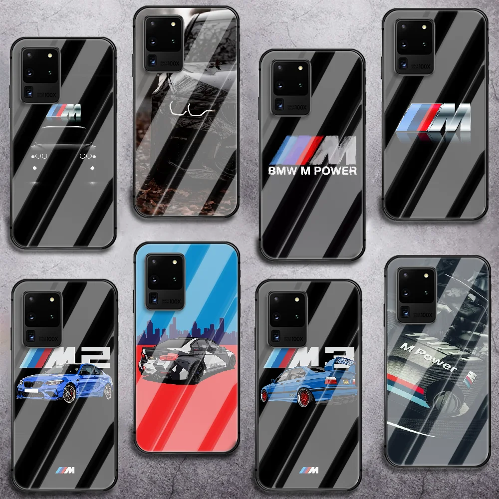 

Car LOGO Sportscar BMW Phone Tempered Glass Case Cover For Samsung Galaxy S Note 5 6 9 10 10E 20 21 FE Plus Uitra Painting Black