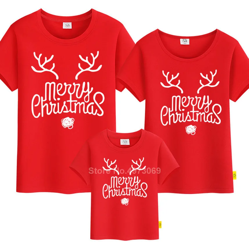 Хлопковая футболка с коротким рукавом для мамы и дочки рождественским