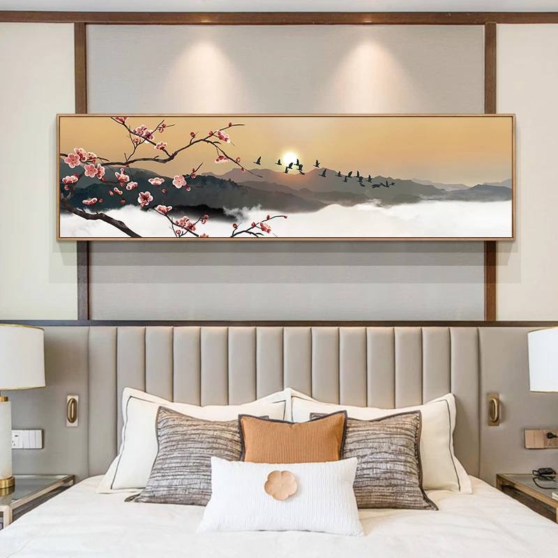 

Home Decor Peach Blossom Flower Landscape Mountain Lake Chinese Wall Art Canvas Painting Poster Picture Print Office Living Room
