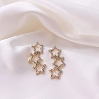 s925 silver needle inlaid diamond hollow out star earrings temperament personality long earrings temperament fashion earrings