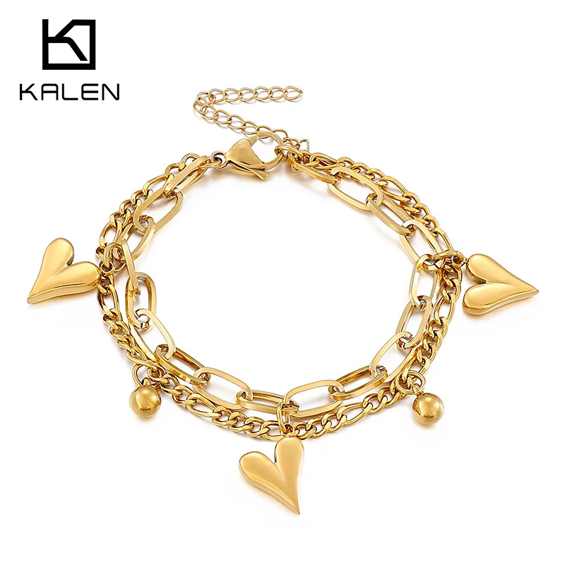 

KALEN Tassels Heart Bead Charm Bracelets Bangles For Women Gold Color Bracelet Austrian Multi-layer Chain Pulseras