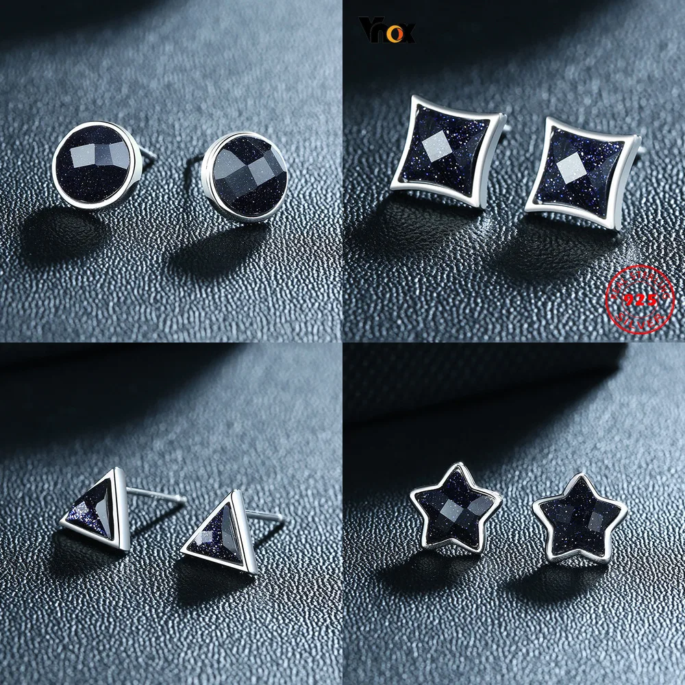 Сережка гвоздик Vnox из 100% стерлингового серебра 925 пробы с геометрическим круглым