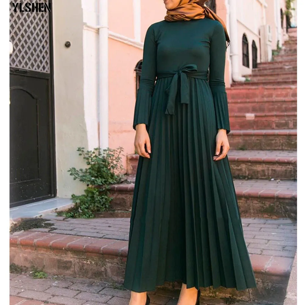 Вязаное Плиссированное мусульманское платье Abaya Дубай 2020 Рамадан абайя кафтан