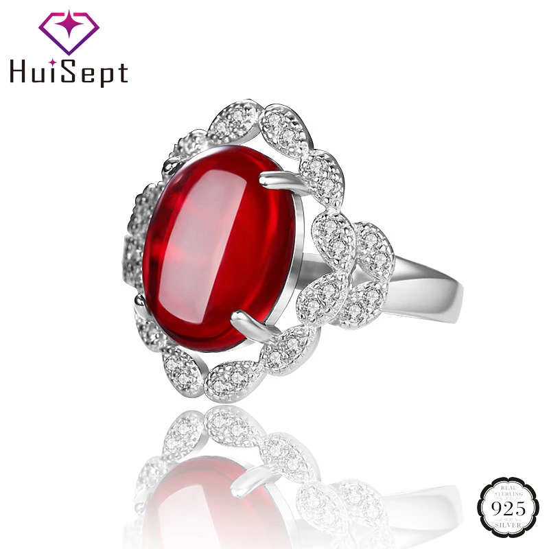

HuiSept Retro Ring 925 Silver Jewelry Oval Created Agate Zircon Gemstones Open Rings Accessories for Women Wedding Dropshipping