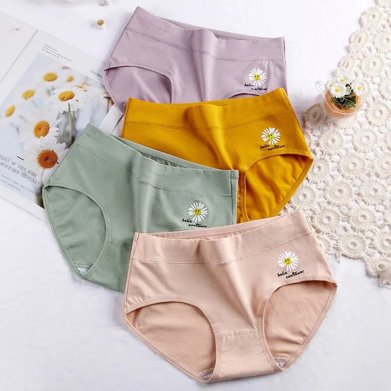 

New Graphite Antibacterial Women's Briefs Sunflower Cute Mid Waist Cotton Underwear Cute Breathable Lady Panties Simple Student
