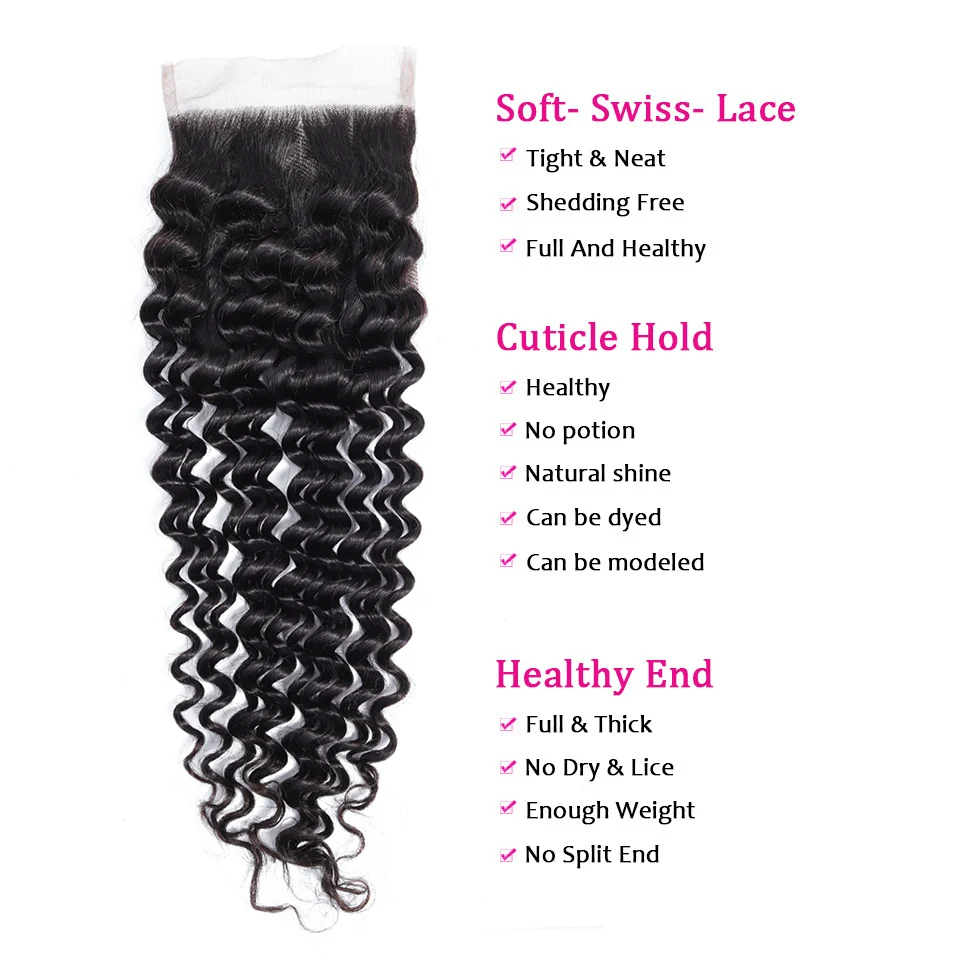 Лаки волос глубокая волна пряди с закрытием 100% Remy человеческие волосы ткачество 3