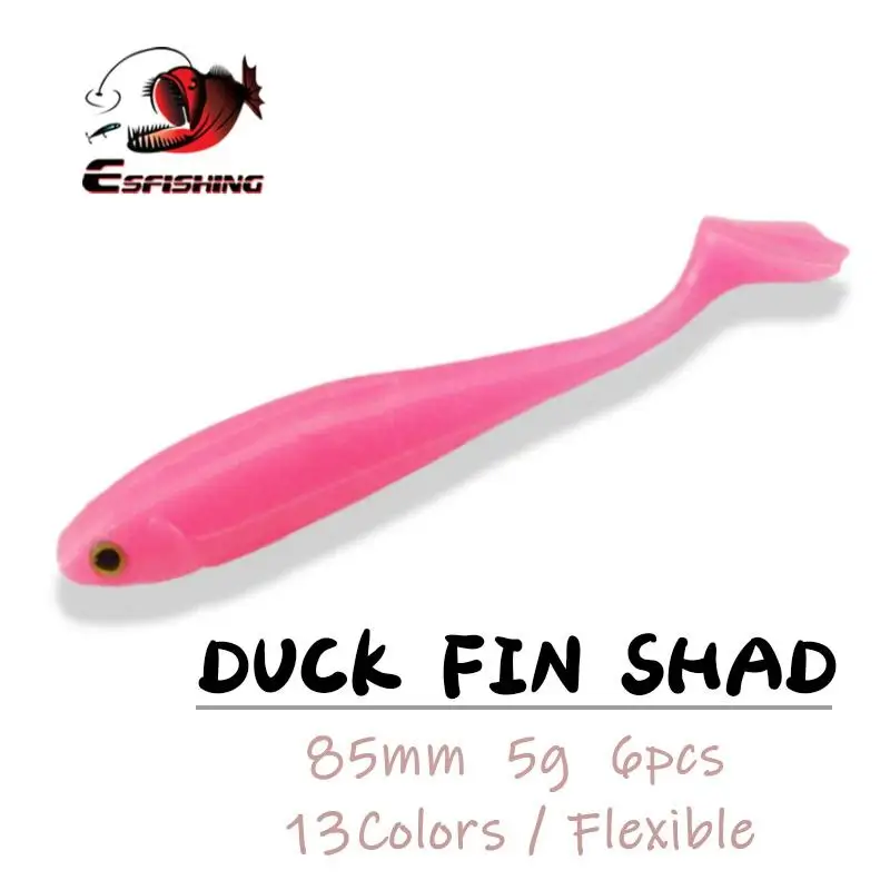 ESFISHING рыболовная приманка запах утиный плавник Shad 85 мм 6 шт. Мягкая искусственные