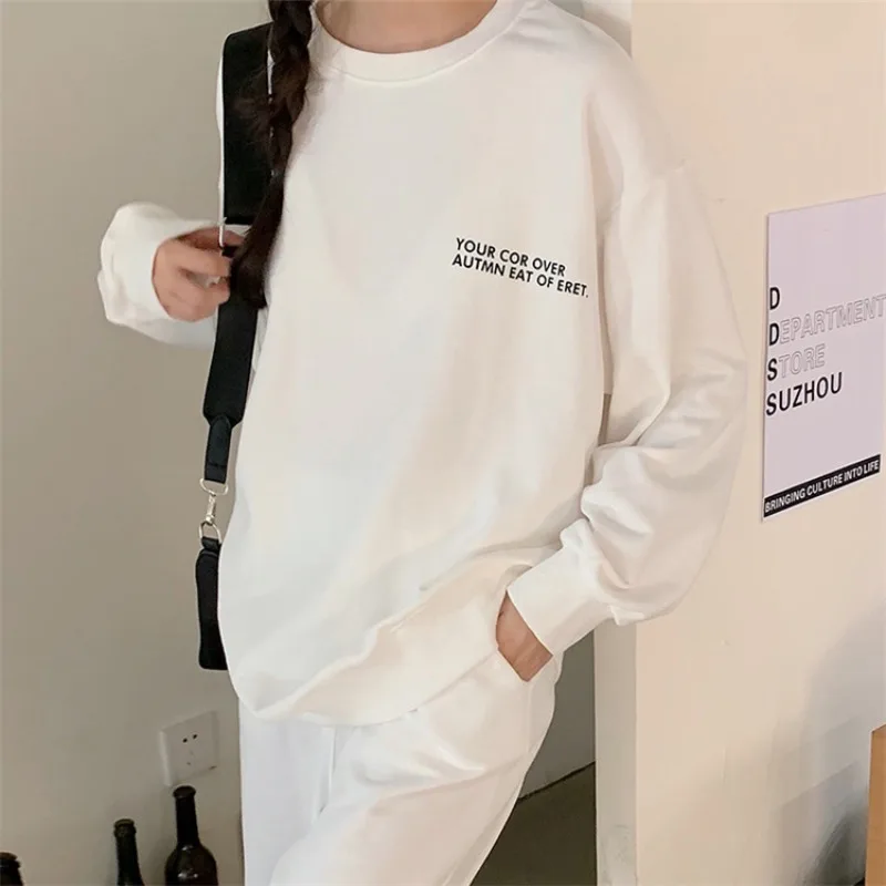 

Women's Hoodie Long-sleeved Round Collar White Character Pullover Sport Coat Streetwear Brief Loose Autumn Fashion 2022 New