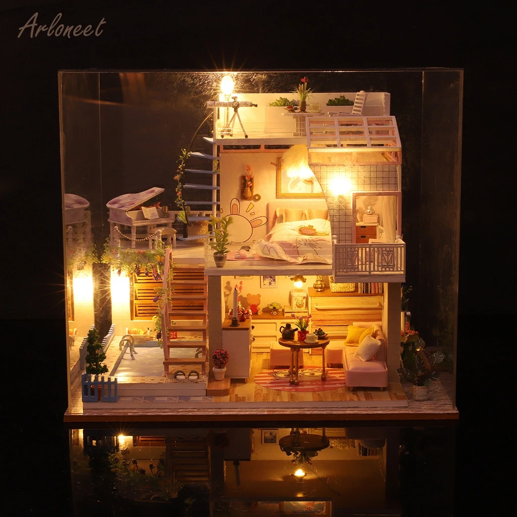 

Dollhouse Wooden doll Houses Miniature Doll House Furniture Kit Led Toys for Children Birthday Gift