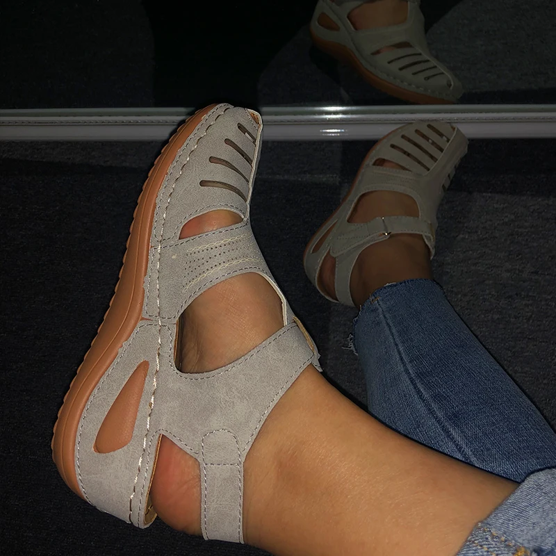 

Woman Summer Leather Vintage Sandals Buckle Casual Sewing Women Shoes Female Ladies Platform Retro Sandalias Plus 35-44