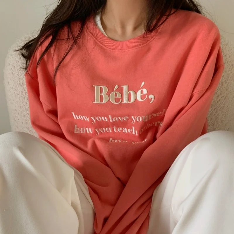 Woherb 2022 свитшот с вышивкой букв Женский Осенний шикарный Простой корейский модный