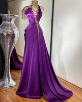 one shoulder evening dresses crystal beaded high neck mermaid prom gowns robes de soir%c3%a9e