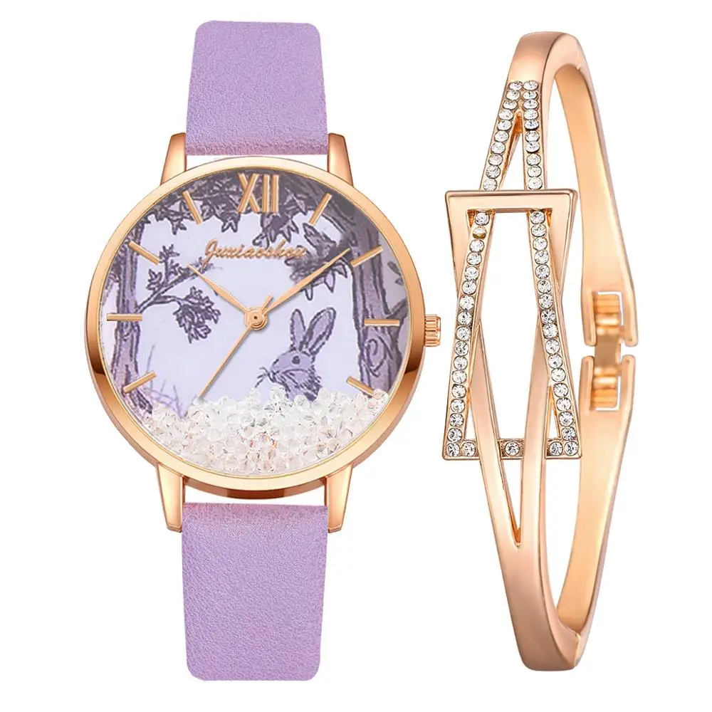 

Fashion Watch For Women Fashion Removable Rhinestones Rabbit Dress Ladies Wrist Watch Purple Quartz Clock Dropshipping Reloj