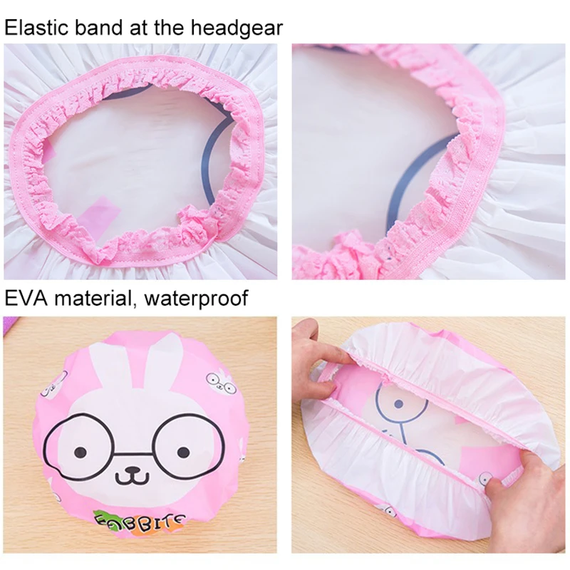 

1pc PVC Cartoon Shower Cap Waterproof Animal Pattern Baby Kids Women Adult Hair Bonnet Reusable Sauna Salon Bathroom Bath Produc