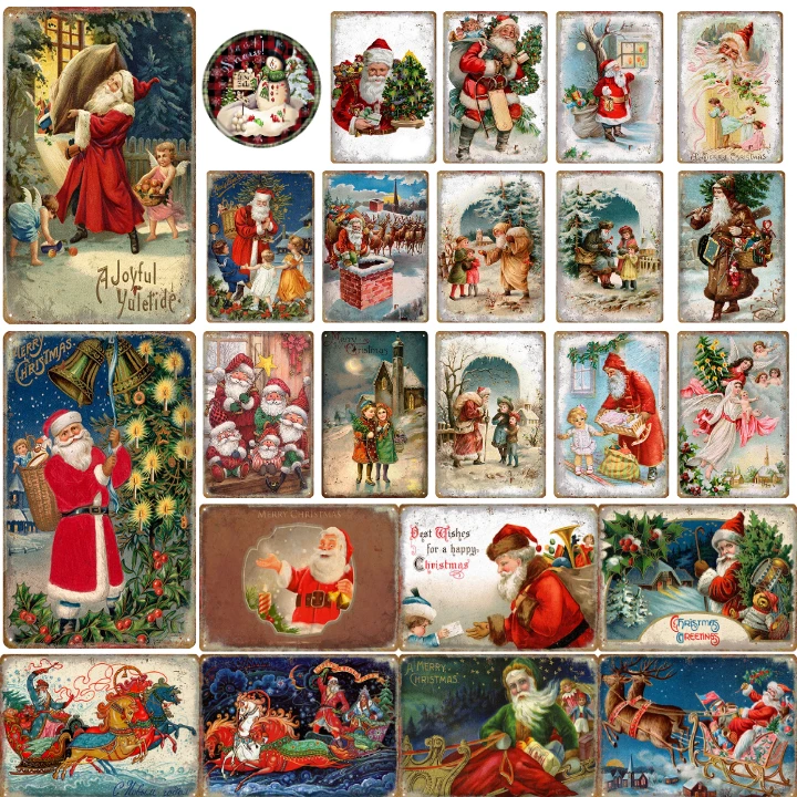 

Рождественская фотография, оловянный знак, плакат, Санта, дерево, олень, Настенный декор для бара, паба, клуба, отеля, дома, железная декораци...