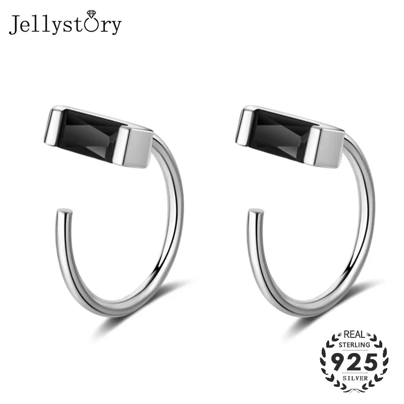 Модные серьги Jellystory из стерлингового серебра 925 с прямоугольным обсидиановым