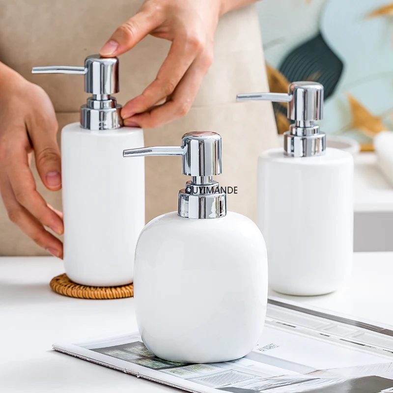 

Bathroom Ceramics Shower Gel Shampoo Bottle White Ceramic Emulsion Dispensing Bottle Hand Soap Dispensers for Kitchen300-450ml