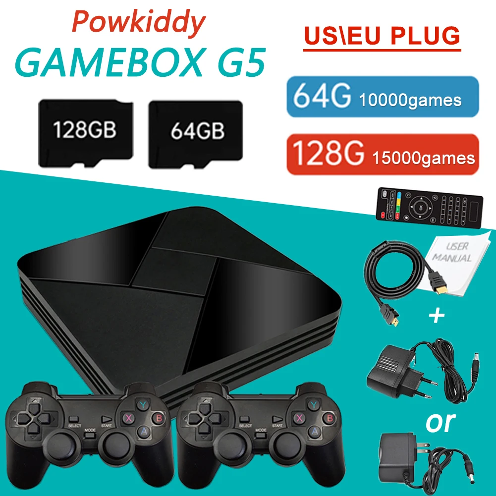 

Игровая консоль Powkiddy G5 S905L, мини-приставка для игр, эмулятор 10000/15000 + игр, Wi-Fi, Ретро ТВ-приставка, проводной/беспроводной