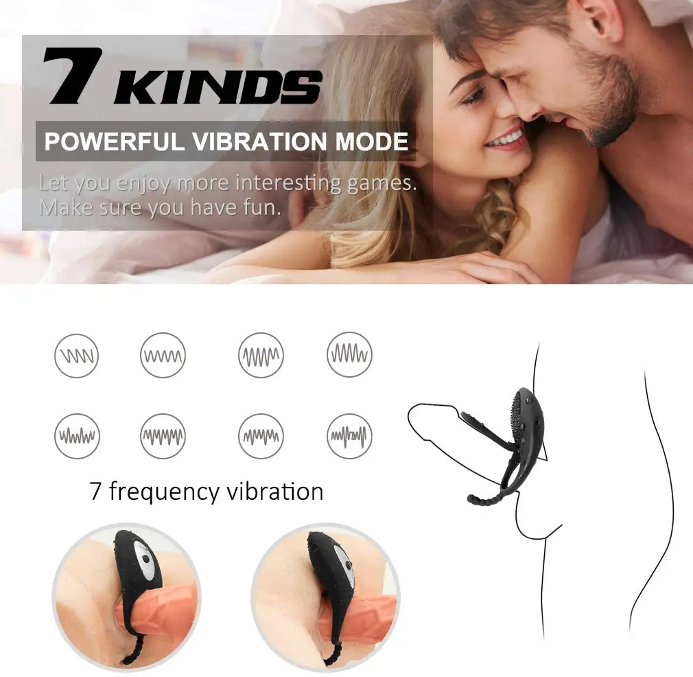 7-скоростное Виброкольцо для Пениса с двойной фиксацией, портативный и перезаряжаемый массажер для стимуляции, инструменты для секс-игрушек для мужчин.