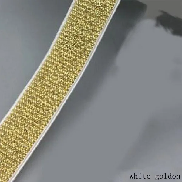 white golden Цвета: золотистый, серебристый блестящие туфли-Вьетнамки с эластичным ремешком 10/15/25/40 мм веревка резиновые линейные огни ленты швейная кружевная отделка пояс с плоской обратной стороной, аксессуар для "сделай сам" - Цвет: white golden