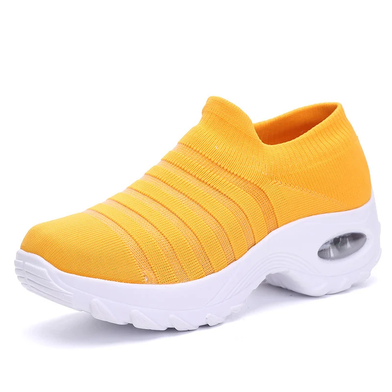 Женские кроссовки Женская обувь без шнуровки на вязаной дышащей платформе