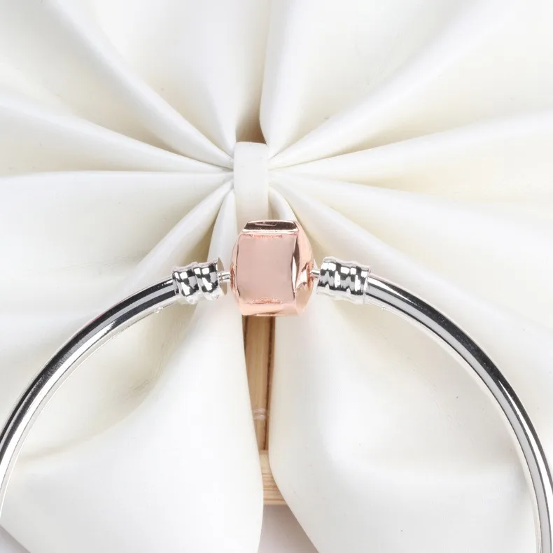 

100% 925 Sterling Silver Pan Pan Bracelet Round Rose Gold Versatile Bracelet Fit European Charm Bracelets Women Jewelry