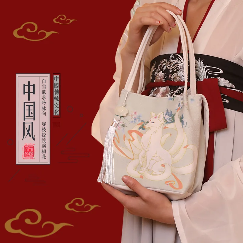 

New Style Ancient Style Literary Hanfu Chinese Style Lady Shoulder Bag Lady Messenger Bag Cloth Bag Printing Square Bag