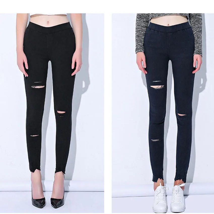 M-5XL Plus Size Hole Ripped Jeans Women High Waisted Black Pencil Pants Oversized Daily Trousers Spring Summer Pantalon Femme | Женская