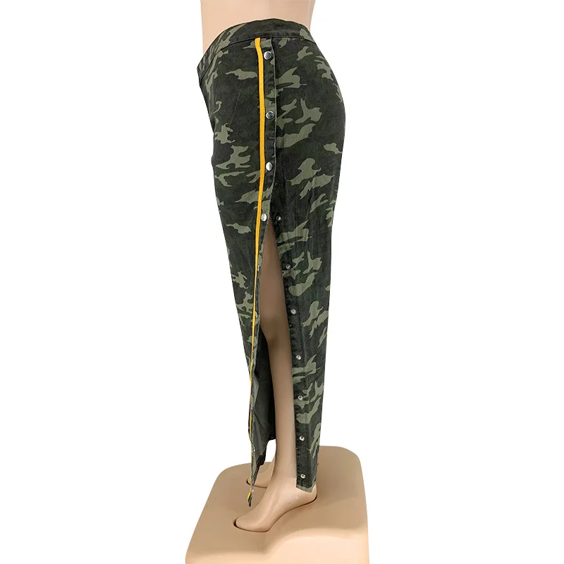 

Wash water camouflage snap button sexy wide leg pants plus size women's casual pants streetwear women