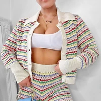 ardm 2021 fashion striped color knit cardigan mujer sweater vintage long sleeve button up female outerwear chic tops women