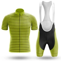 lime green stripe cycling jersey set sport team bike men clothing quick dry summer sleeve cycling road ride shirt bib short gel
