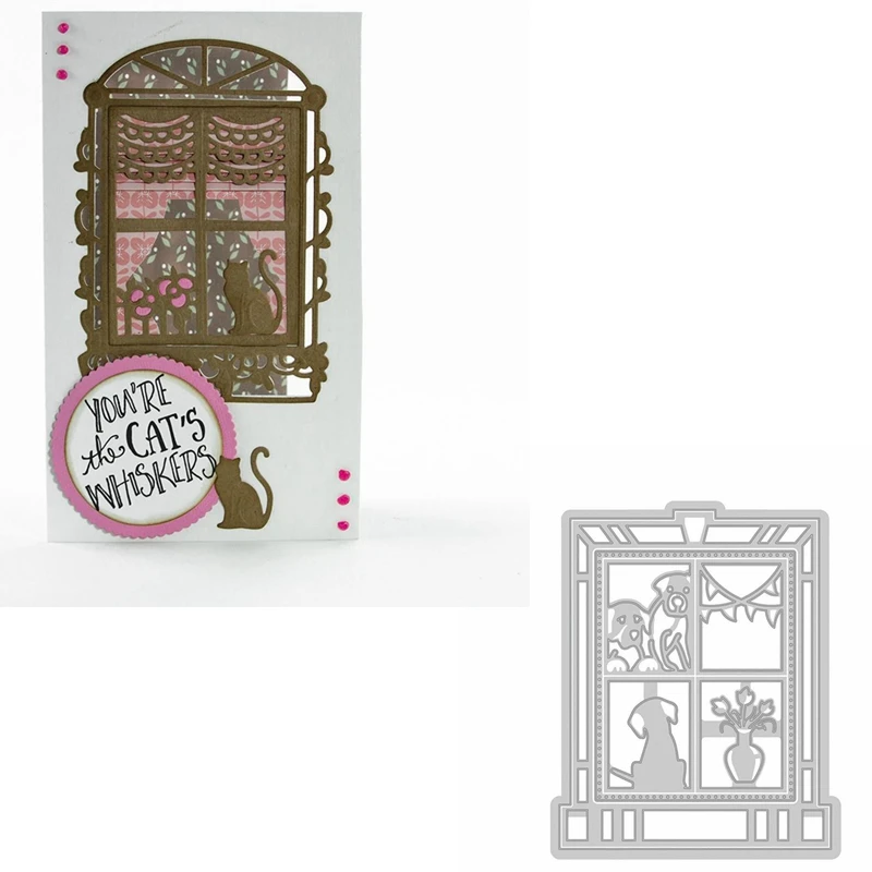 Высечки в виде собаки сидя за окном для изготовления открыток собака