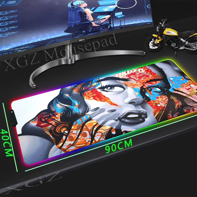 Большой цветной коврик для мыши XGZ с масляной живописью RGB застежкой по краю аниме