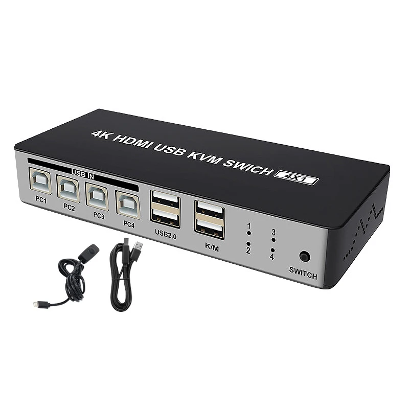 

4 Port Hdmi Kvm Switch Support Max 4K@30Hz Input with Usb2.0 Hub 4 in 1 Out Kvm Switch