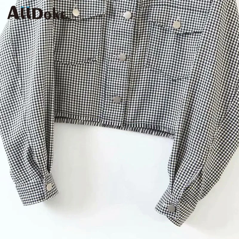 

Alldoke Spring Summer Houndstooth Short Jacket Woman Turn-down Collar Batwing Sleeve Single Breasted High Waist Jackets Coats