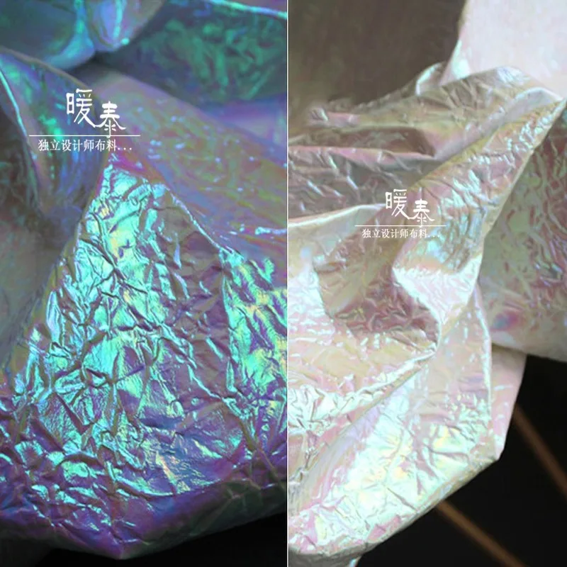 

Iridescent Synthetic Leather Fabric Pink Lizard Skin Texture Folds DIY Patches Decor Bag Stage Cosplay Clothes Designer Fabric