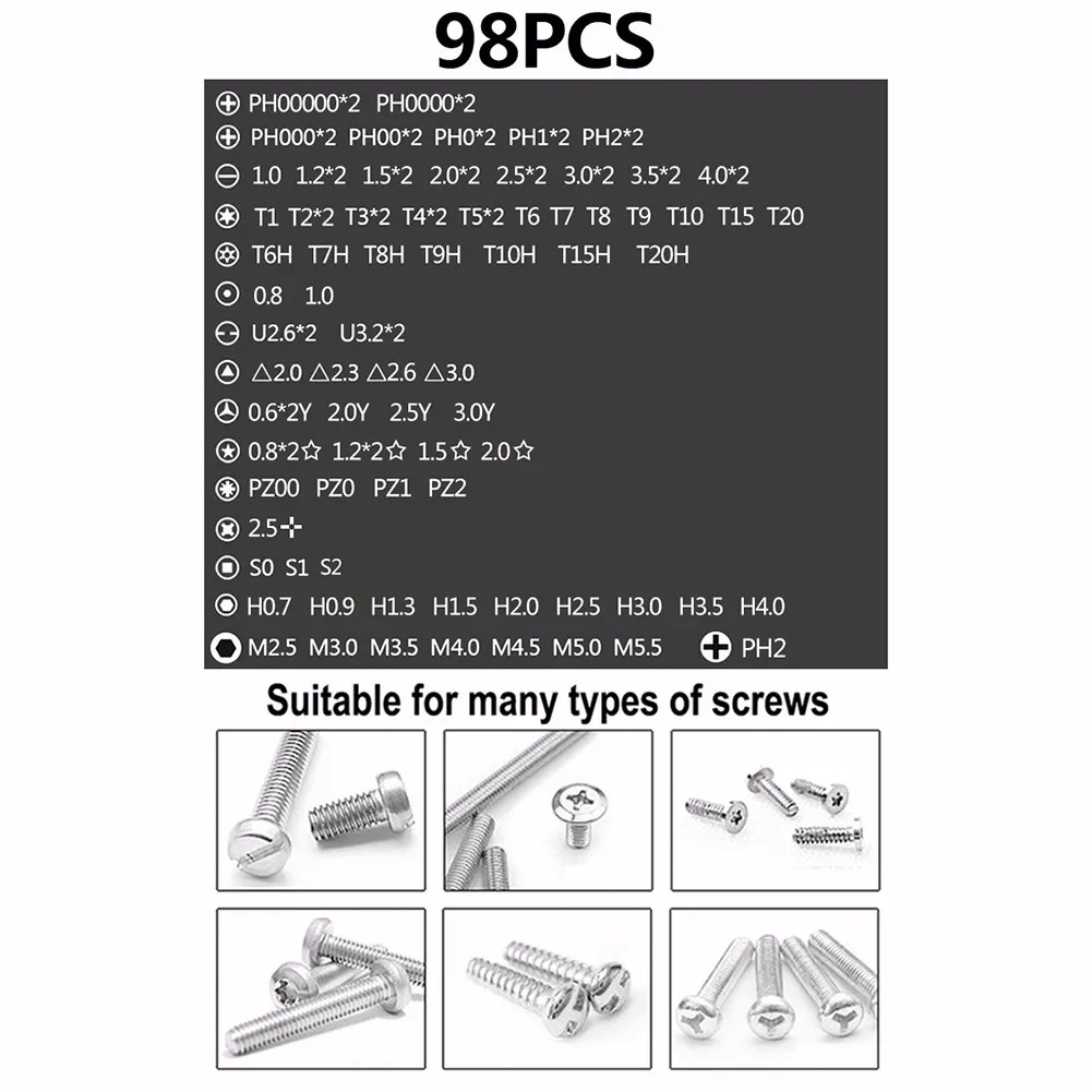 

115 Pcs Screwdriver Set 16*Screw Handle & 98*Screw Driver Bit Multi-function Hand Tools Repair Tools Accessories