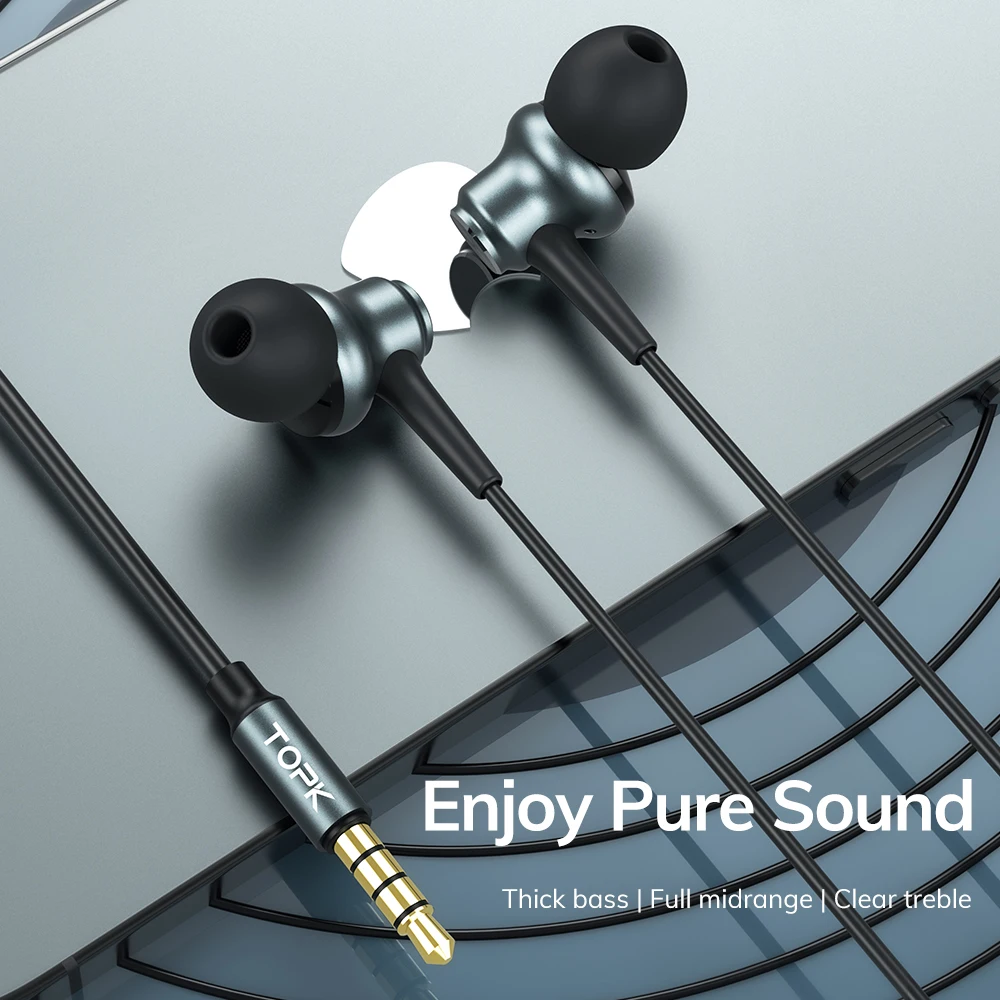 TOPK F37 3.5mm Wired Headphones Bass Sound In-Ear Sport Earphone Earbuds Gaming Headset with mic for Xiaomi Huawei iPhone | Электроника