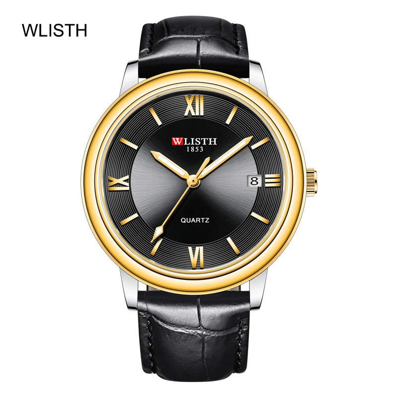 

WLISTH Leather Men's Watch Top Brand Luxury Date Waterproof Watches Mens Casual Quartz Wrist Watch For Men Relogio Masculino