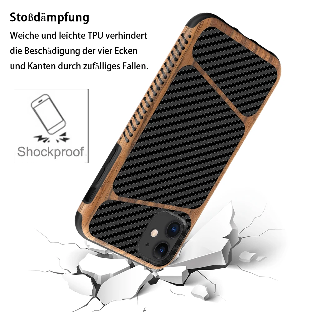LAPOPNUT Slim Wood Carbon Fiber Texture Silicone Soft Case for IPhone SE 2020 11 Pro Max X Xr Xs 7 8 Plus Hybrid Leather Cover |