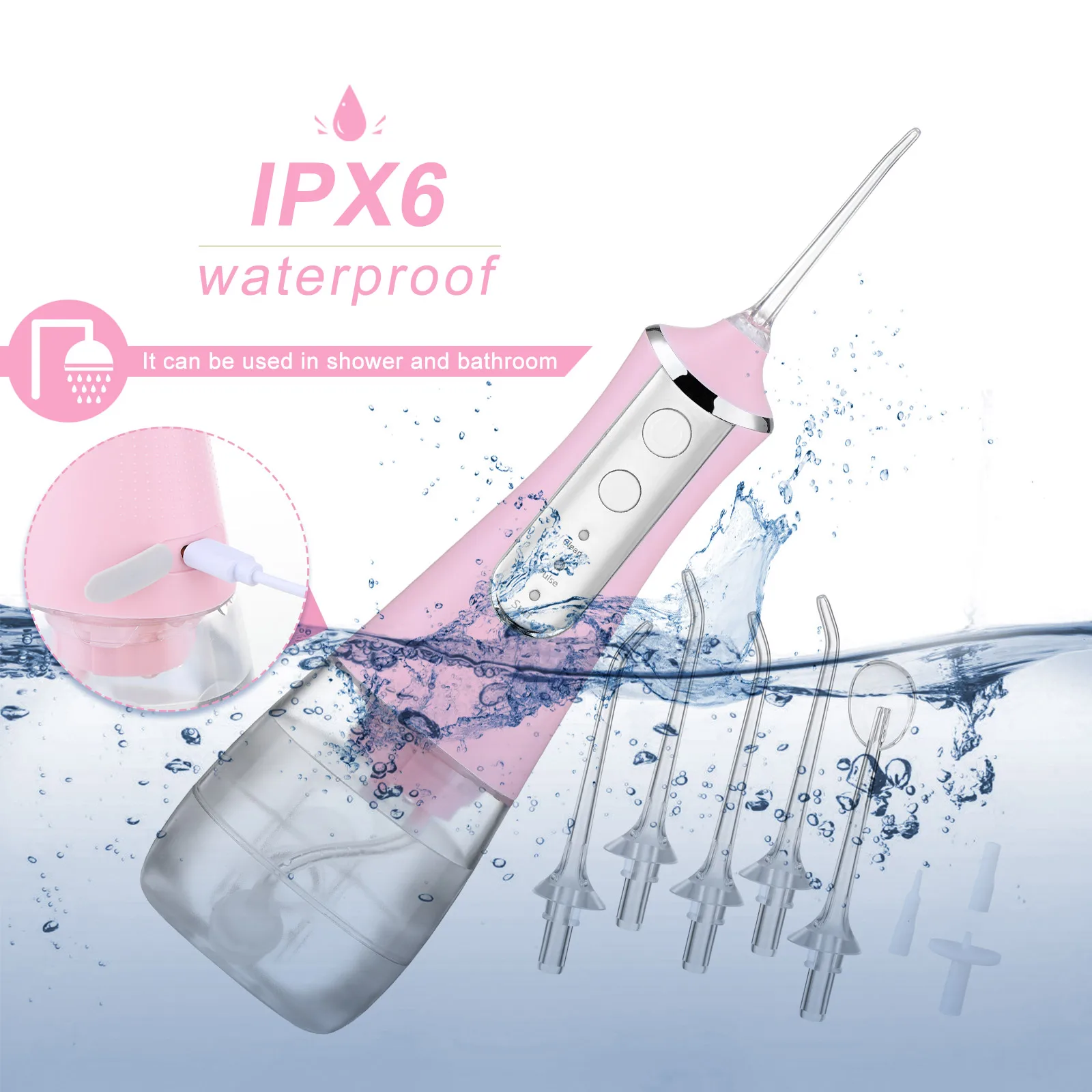 

Portable Oral Irrigator Usb Rechargeable Water Flosser Dental Water Jet 350ML Water Tank Waterproof Teeth Cleaner